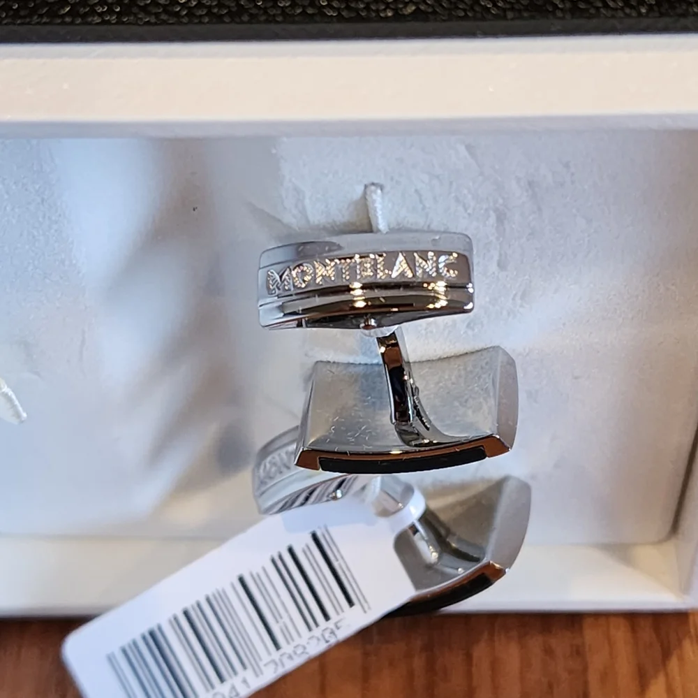$430 New 100% Auth Montblanc Cufflinks Stainless Steel with black PVD